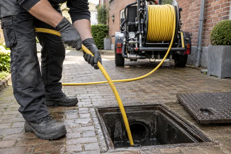 Illustration d’un curage de canalisation dans une cour